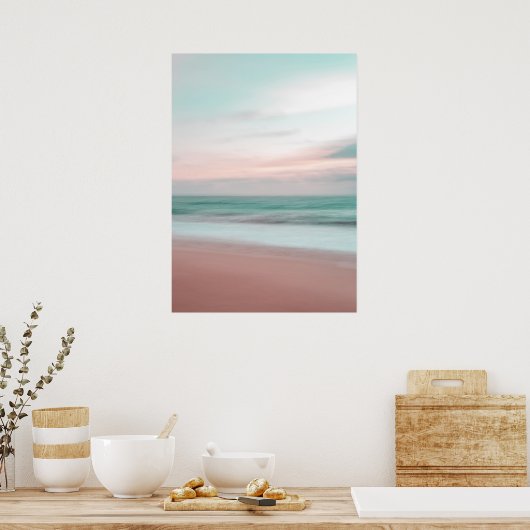 Pink Beach Sunset Ocean Beach Fotoster Poster (Küche)