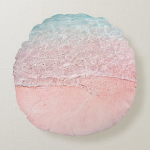 Pink Beach und Splash Wave Rundes Kissen