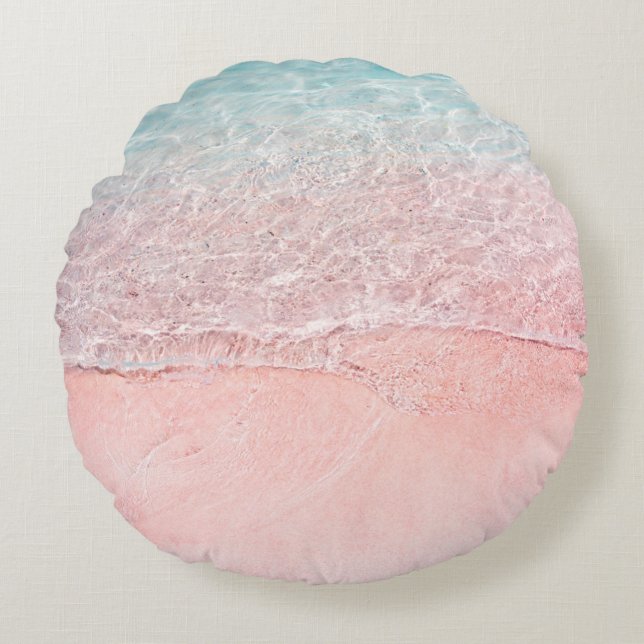 Pink Beach und Splash Wave Rundes Kissen (Vorderseite)