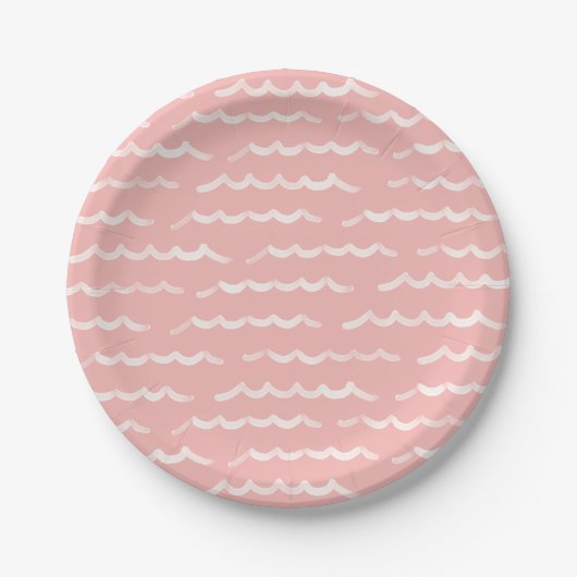 Pink Beach Waves Surf Baby Dusche Pappteller (Vorderseite)