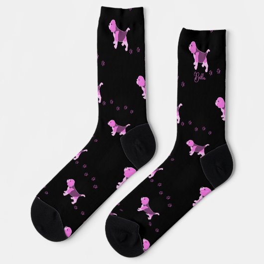 PINK BEAGLE DOG ART PUPPY PAW DRUCKEN NAME SCHWARZ SOCKEN (Linkes Detail)