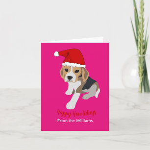 PINK BEAGLE PUPPY HUND IN CHRISTMAS WEIHNACHTSMANN KARTE