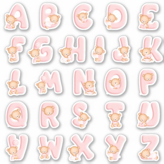 Pink Bear Alphabet Set Aufkleber (Vorderseite)