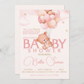 Pink Bear Baby Baby Dusche Einladung (Vorne/Hinten)