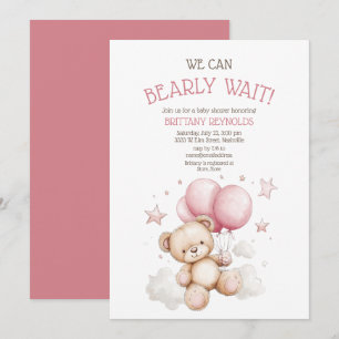 Pink Bear Baby Dusche abwarten Einladung