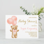 Pink Bear Baby Dusche Einladung (Stehend Vorderseite)