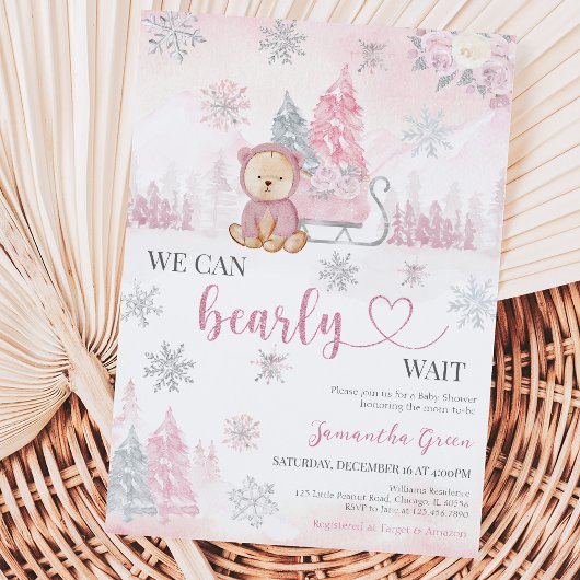 Pink Bear Baby Dusche Einladung