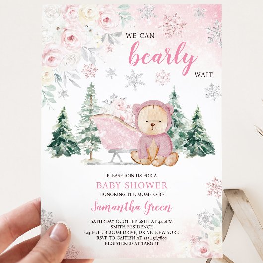 Pink Bear Baby Dusche Einladung