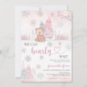 Pink Bear Baby Dusche Einladung (Vorderseite)