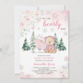 Pink Bear Baby Dusche Einladung (Vorderseite)