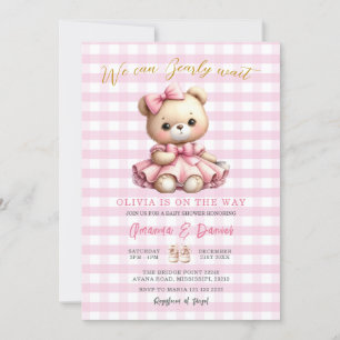 Pink Bear Baby Dusche Gingham kann frühzeitig wart Einladung