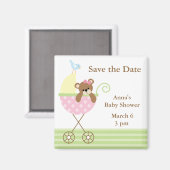 Pink Bear Baby Dusche Save the Date Magnet (Vorderseite/Rückseite)