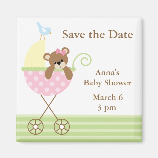 Pink Bear Baby Dusche Save the Date Magnet (Vorne)