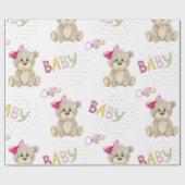 Pink Bear Baby Girl Pink Aquarell Babydusche Geschenkpapier (Flach)