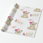 Pink Bear Baby Girl Pink Aquarell Babydusche Geschenkpapier (Ungerollt)
