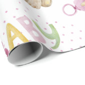 Pink Bear Baby Girl Pink Aquarell Babydusche Geschenkpapier (Rolleneckpunkt)