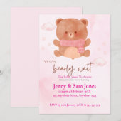 Pink Bear Baby Shower Invitation | Cute & Customis Einladung (Vorne/Hinten)