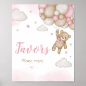 Pink Bear Balloon Baby Duschfavoriten Poster (Vorne)