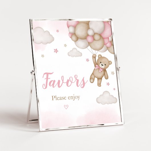 Pink Bear Balloon Baby Duschfavoriten Poster