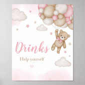 Pink Bear Balloon Baby Shower Drinks Poster (Vorne)