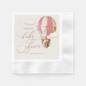 Pink Bear Balloon Baby Shower Girl Paper Serviette (Vorderseite)