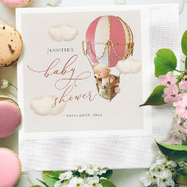 Pink Bear Balloon Baby Shower Girl Paper Serviette