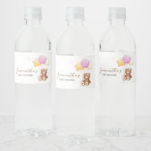 Pink Bear Balloon Babydusche Wasserflaschenetikett