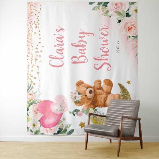 Pink Bear Balloon Babydusche Zeichenband Wandteppich (Beispiel)