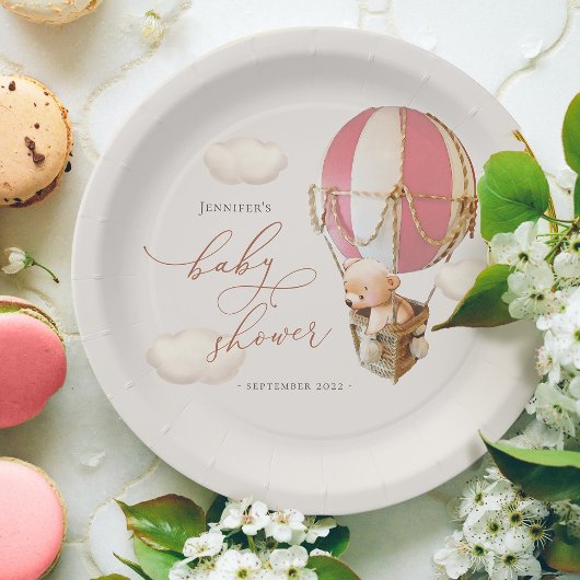 Pink Bear Balloon Babyduschpapier Pappteller