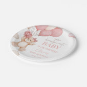 Pink Bear Balloon Bearly Wait Baby Shower Pappteller (Schrägansicht)