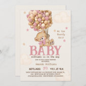 Pink Bear Balloons Girl Baby Dusche Einladung (Vorne/Hinten)