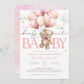 Pink Bear Balloons wir können frühzeitig abwarten  Einladung (Vorne/Hinten)