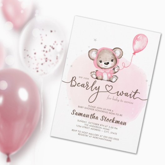 Pink Bear Bear Bearly Wait Baby Dusche Einladung