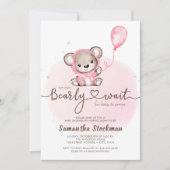 Pink Bear Bear Bearly Wait Baby Dusche Einladung (Vorderseite)