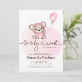 Pink Bear Bear Bearly Wait Baby Dusche Einladung (Stehend Vorderseite)