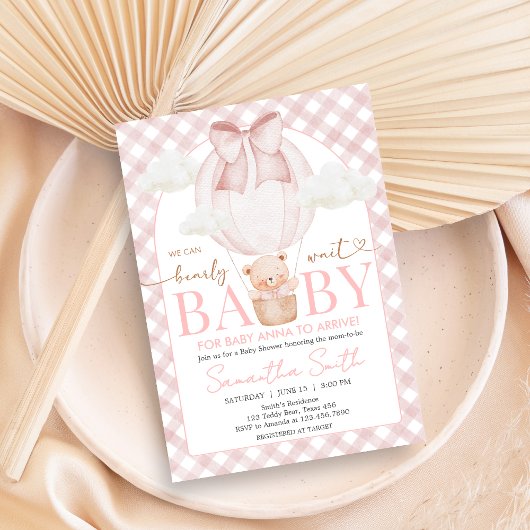 Pink Bear Bearly Wait Baby Shower Einladung