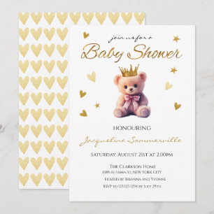 Pink Bear Crown Gold Crown Baby Dusche Es ist ein  Einladung