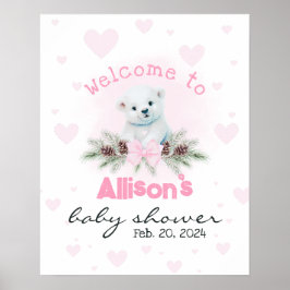 Pink Bear Cub Niedlich Baby Dusche Begrüßungszeich Poster