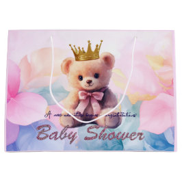 Pink Bear Gold Crown It's a Girl Große Geschenktüte