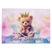 Pink Bear Gold Crown It's a Girl Große Geschenktüte (Rückseite)