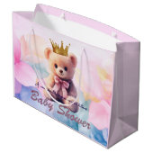Pink Bear Gold Crown It's a Girl Große Geschenktüte (Rückseite Schrägansicht)
