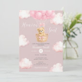 Pink Bear Heaven Sent Balloon Baby Shower Invite Einladung (Stehend Vorderseite)