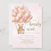 Pink Bear Hot Air Ballon Babydusche Einladung (Vorderseite)