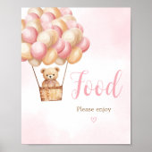Pink Bear Hot Air Ballon Babydusche Nahrung Poster (Vorne)