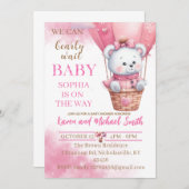 Pink Bear Hot Air Ballon Babydusche Set Invitati Einladung (Vorne/Hinten)
