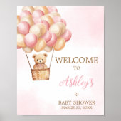 Pink Bear Hot Air Ballon Babydusche Willkommen Poster (Vorne)