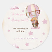 Pink Bear Hot Air Ballon Danke Runder Aufkleber (Vorderseite)