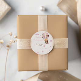 Pink Bear Hot Air Ballon Danke Runder Aufkleber