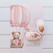 Pink Bear in Balloon Baby Shower Girl Einladung