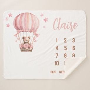 Pink Bear in Hot Air Ballon Baby Milestone Sherpadecke